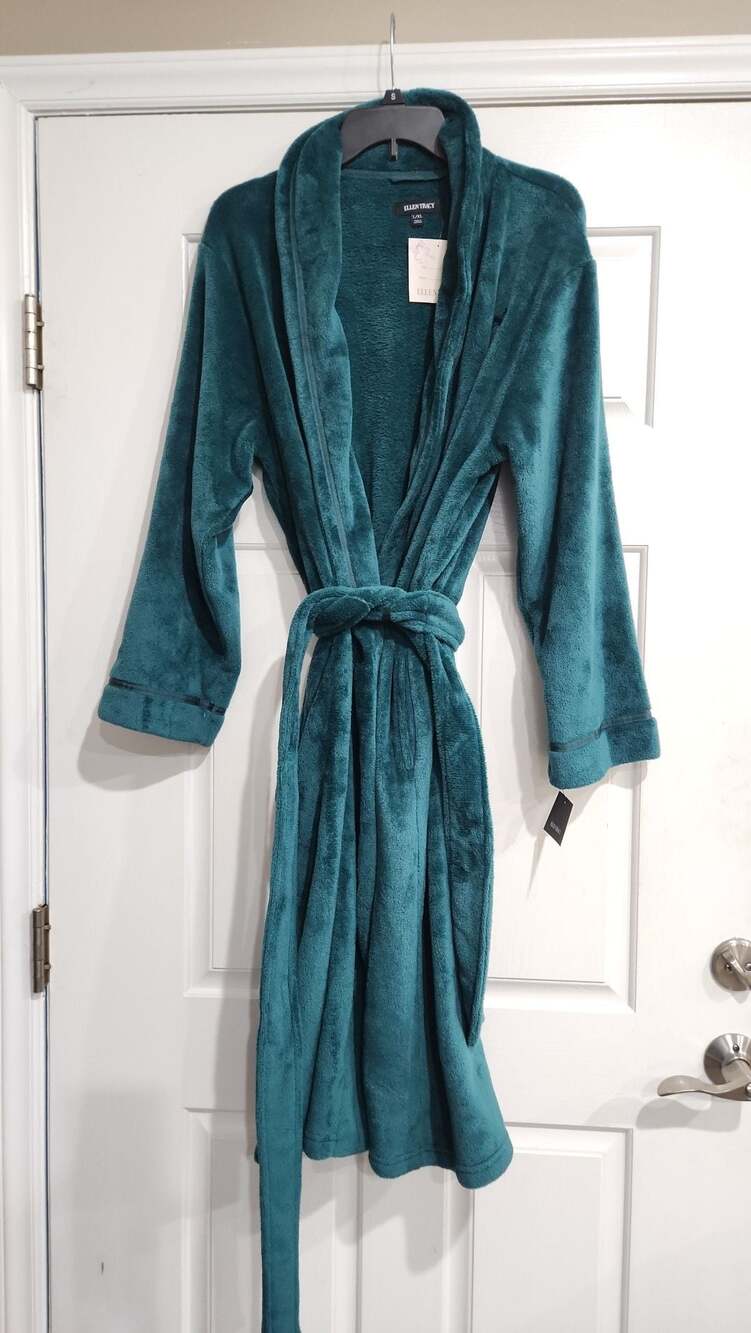Ellen Tracy Teal Green Plush Fleece Shawl Collar Robe